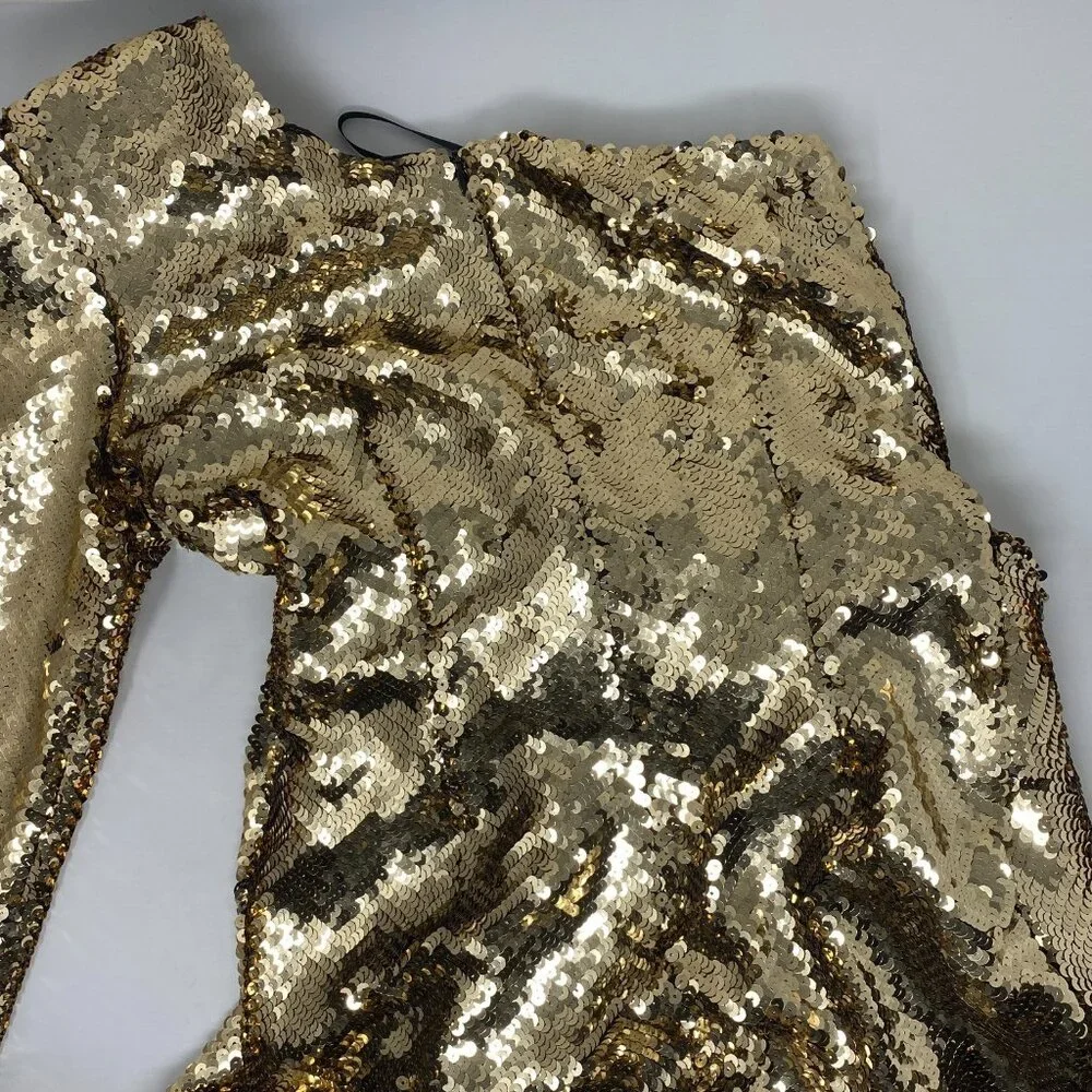 Nadine Merabi Celina Gold Sequin Dress Medium - Picture 14 of 15